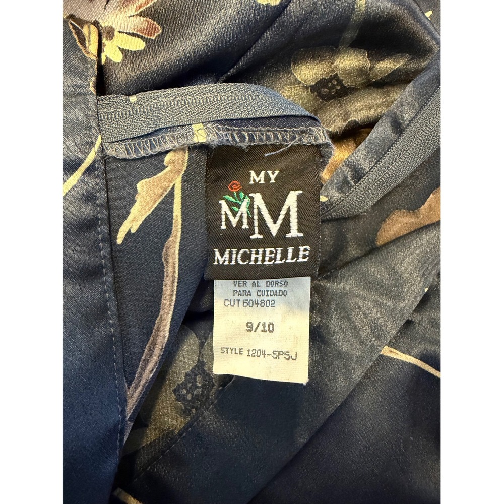 VTG My Michelle Floral Satin Maxi Skirt Blue 9/10 Small Whimsigoth Fairy Grunge - Picture 5 of 10